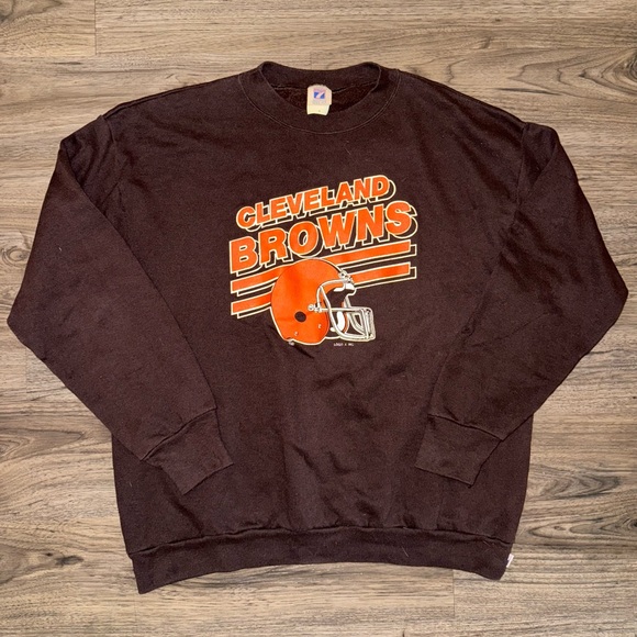 Vintage Logo 7 Cleveland Browns Brown Crew Neck Sweatshirt 90s - Picture 1 of 5